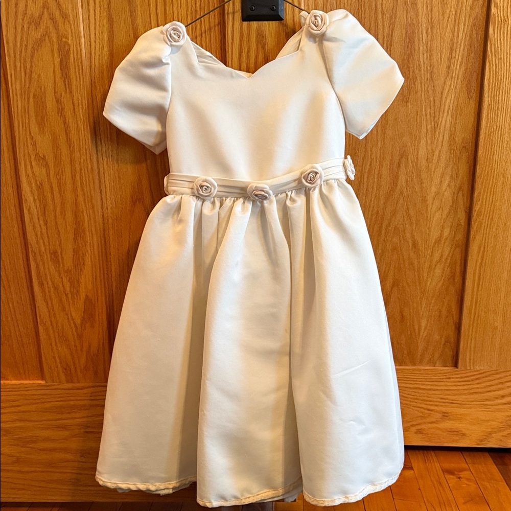 Mon Cheri Ivory Kids Dress with Floral Accents